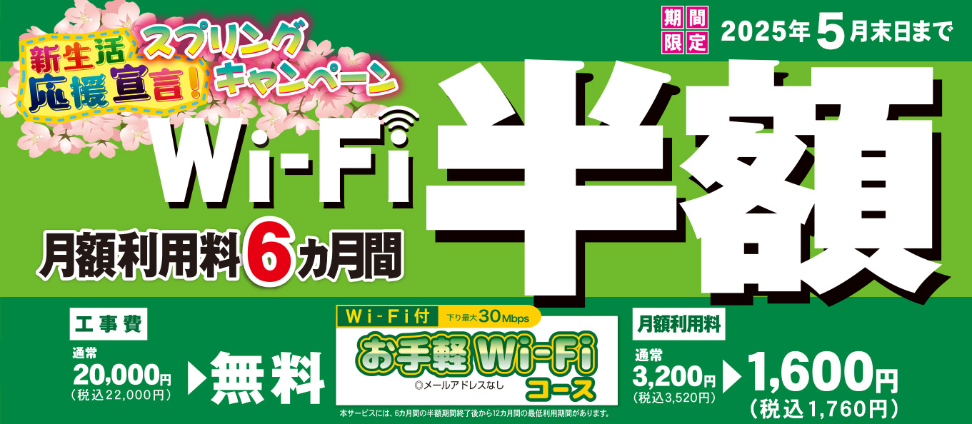 新生活応援キャンペーン！6か月間Wi―fi半額