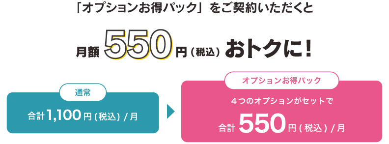 4つのオプションがセットで月額550円(税込)おトクに！